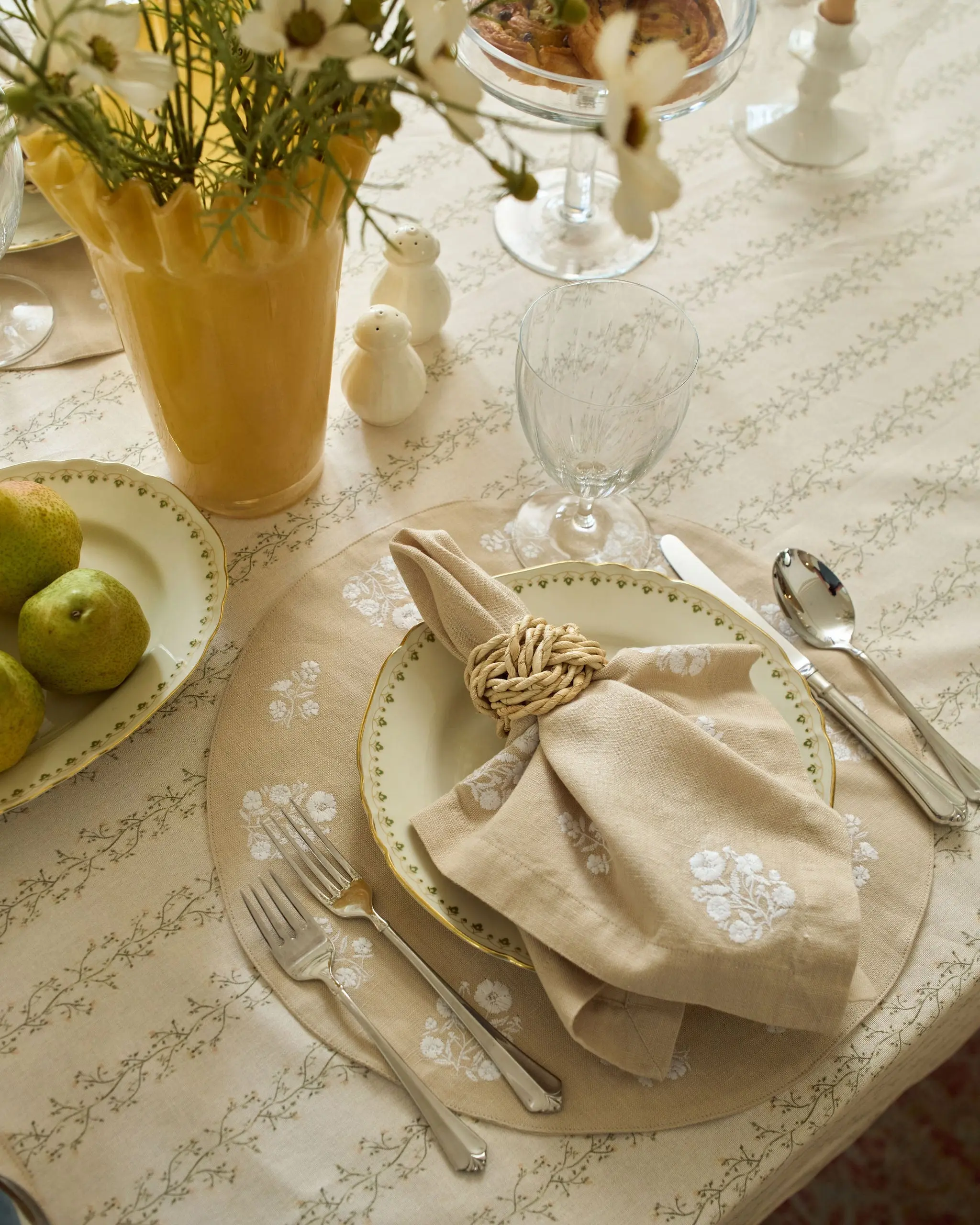 Odette Beige Embroidered Linen Napkins, Set of Four