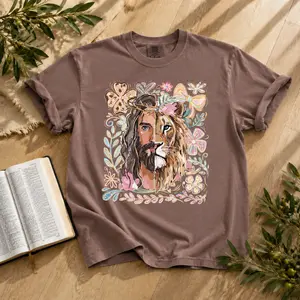 Comfort Colors Lion of Judah Shirt, Jesus Lion Graphic Tee, Christian Faith T-Shirt, Religious Church Shirt, Biblical Floral Christian Gift, Faith Based Apparel, Inspirational Bible Tee, Gift for Her, Gift For Him, Womenswear Top