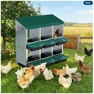 Nesting Boxes for Chickens, 6 Compartment Roll Away Nesting Box with Egg Collection, Perch, Lid Cover for Egg Protection, Wall Mount/Free Standing Nest Box for Chickens
