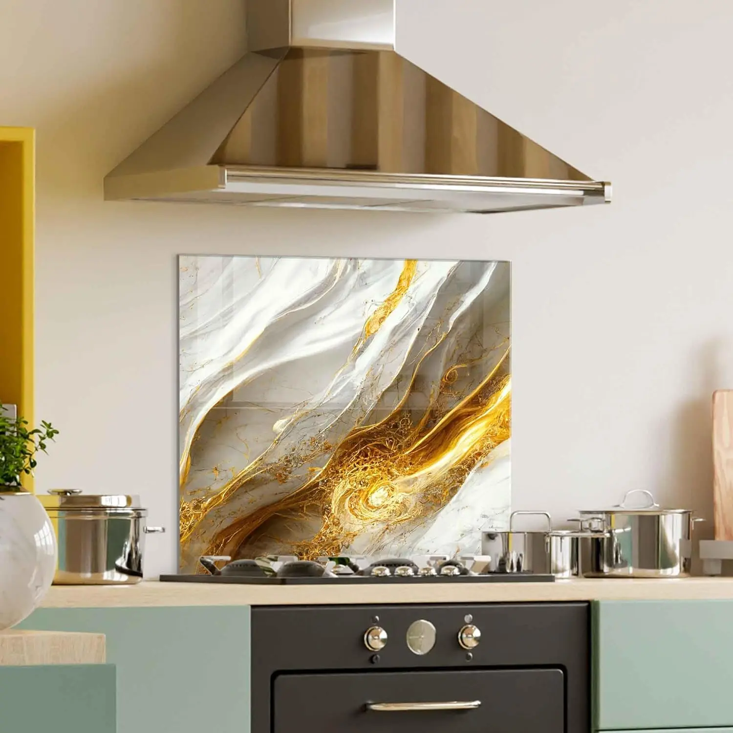 GCKG Abstract luxury marble marbling texture Gold and white colors Tempered Glass Kitchen Backsplash, Stove Back Cover, Stove Splashback, Cutting Board, Kitchen Wall Decor