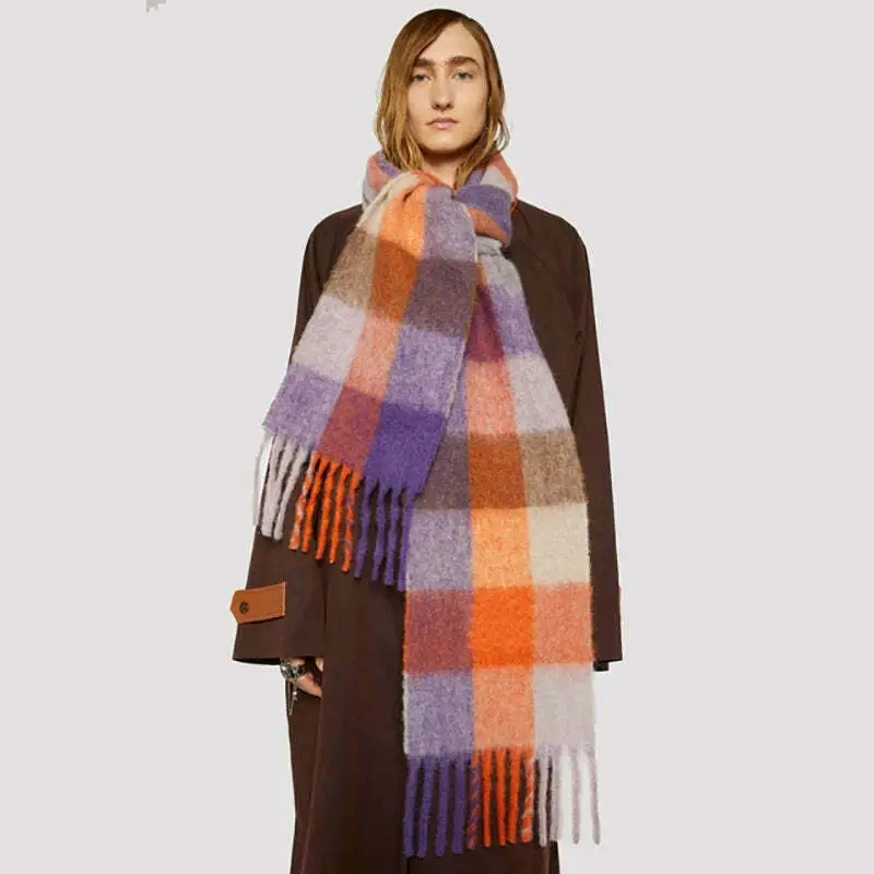 Stylish Mohair Cashmere Scarves for Men and Women  Cozy Chunky Blankets in Vibrant Plaids with Long Tassels and Soft Shawls for Warmth