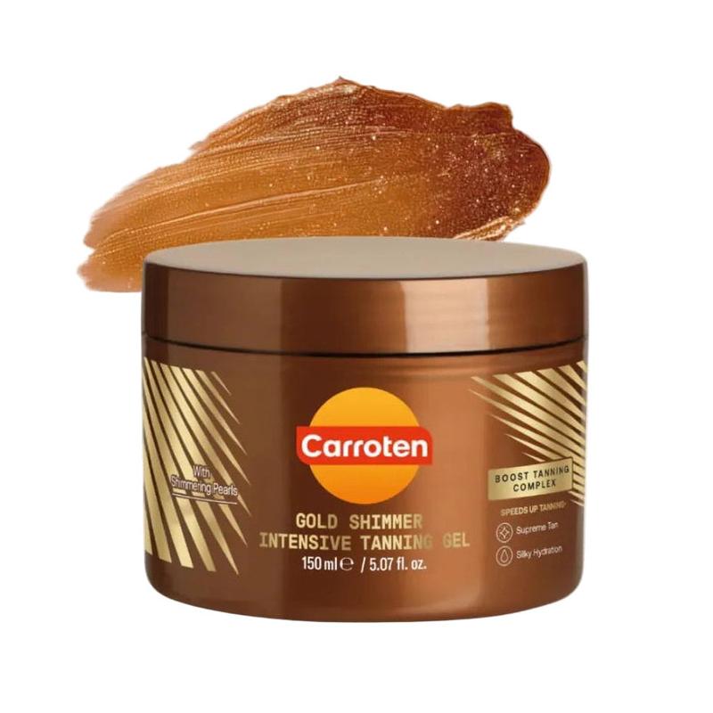 CARROTEN Gold Shimmer Intensive Tanning Gel - Body Self-Tanner with Coconut Oil Boost, Vitamin A & E, Carrot, Non-Greasy Water-Resistant Nourishing Moisturizer for Radiant All Skin Types, 5 Fl Oz (Body Care, Selfcare)