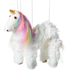 Rainbow Mane Magical Unicorn Marionette Puppet - Wooden Feet and Detachable Strings (White)