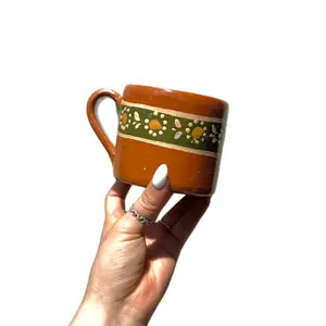 Capila Traditional Engobe Jarrito Coffee Mugs - Reusable Clay Design, Ideal for Coffee Drinking - Reuse, Drinkware, Washable Traditional Ceramic, Handmade & Decorated, Lead Free, Keeps Hot/Warm, 12oz Capacity - Tumbler