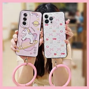 Cute Back Cover Phone Case For OPPO Reno12 5G China Anti-knock Youth Cartoon Waterproof Solid Color Soft Case Funny Protective heat dissipation Ring Bracelet Dirt-resistant