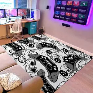 Sunnycitron Gaming Area Rugs Gamer Player Rug for Boys Room Decor Teens 3D Video Game Controller Room Mat Carpet Decor for Bedroom Living Room Playroom Carpet Grey Black 9