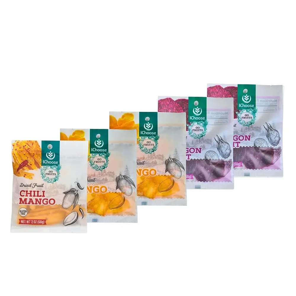 IChoose Dry Tropical Fruit Variety Pack - Vegan, Plant-Based Chili Mango & Dragon Fruit Snack Packs, Gluten-Free, No Artificial Colors, On-the-Go Office & Travel Snacks (2oz)