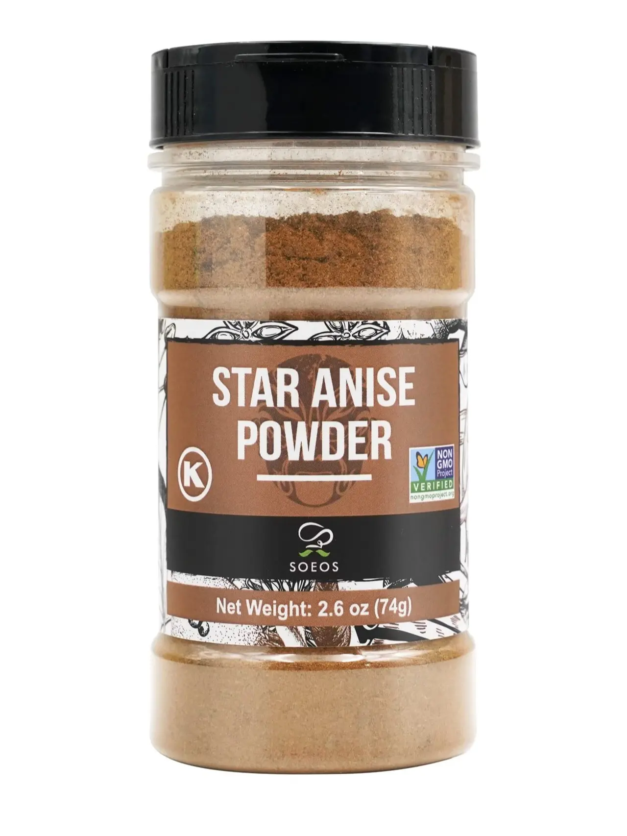 Soeos Chinese Star Anise Powder 2.6 oz (74g), Ground Chinese Star Anise Seeds, Dried Anise Star Spice, Star Anise Bulk, Anise Star. Non-GMO Verified, Great for Baking and Tea, Anis Estrella