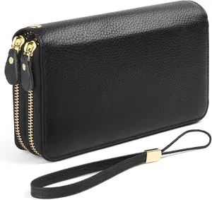 Wrist Straps Women's Wristlet Wallet with Purse Strap in Leather - Plain Zip Closure