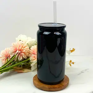16 oz BLACK Glass, Wholesale Cups, Drinkware, Reusable Cup, Tumbler, Glassware