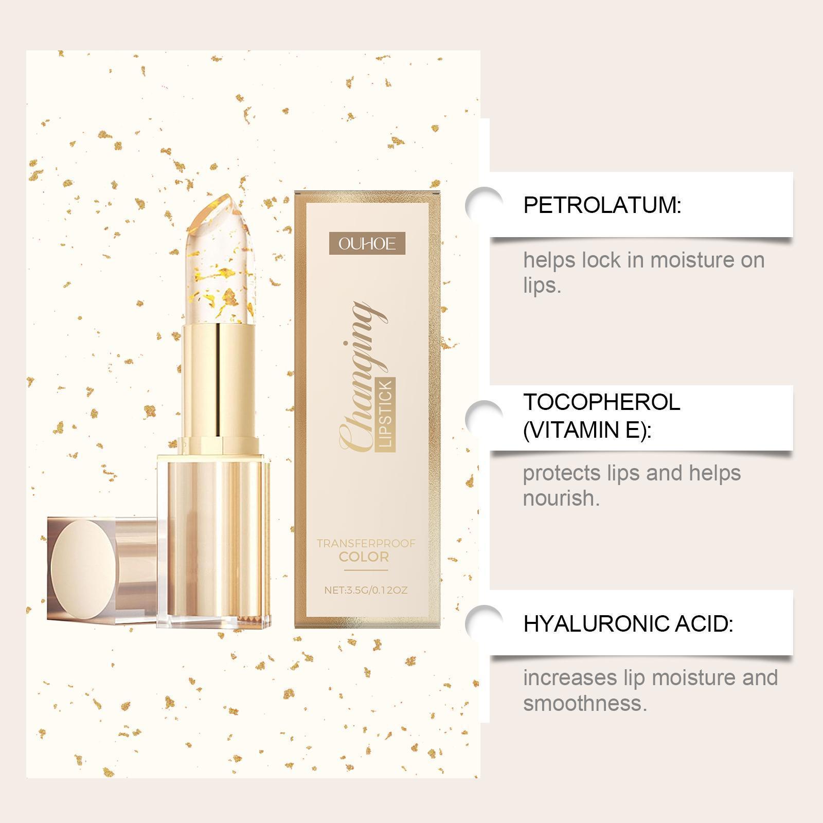 Color Changing Lip stick, Transferproof Color Changing Lipstick, Gold Crystal Color Changing Lipstick, Long Lasting 24 Hours Moisturizing Glossy Shine Lip Gloss