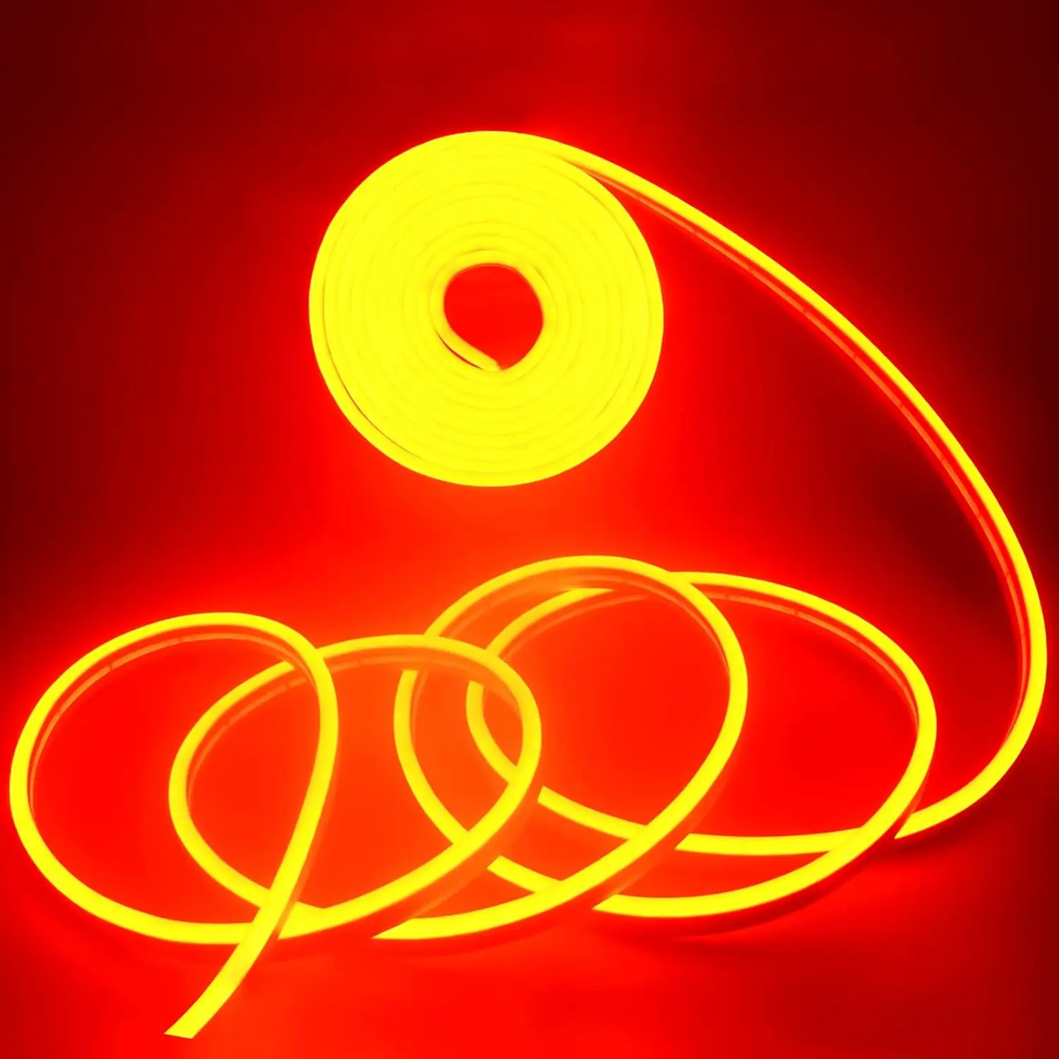 DC12V Super Bright Orange Cuttable LED Neon Strip Lights, 5M/16.4ft 600SMD 2835 Chipset Silicone Rope Lamp, Waterproof Flexible Outdoor Party Lights for Bike, Signs, Wedding Events (No Power Supply, Indoor Use Compatible)