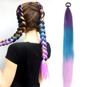 Colorful Hair Tie Ponytail Extension, 2 Counts Elastic Hair Band with Hair Extensions, Heatless Styling Tools for Women & Girls