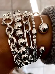 Set of 5 Casual Hand Chains for Women, Zinc Alloy Open Ring Bracelets, Trendy Stack Bangle, Perfect Daily Wear Accessories, Ideal Birthday Gifts