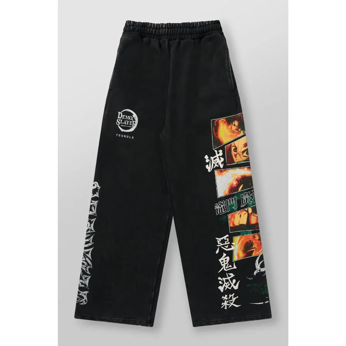 Anime x Yla Graphic Sweatpants Men Loose Fit Black Streetwear Baggy Pants
