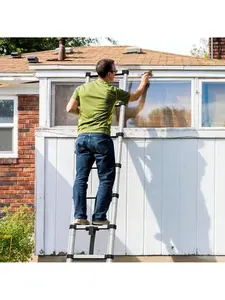 Silver - 6.6 feet Telescoping Ladder, Aluminum Lightweight Extension Ladder With Anti Slip Steps, Heavy Duty 330lbs Max Capacity, Multi-Purpose Collapsible Ladder For RV Or Outdoor Work