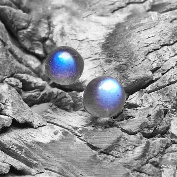 Natural Round Moonstone 5mm Beads Sterling Silver Dainty Simple Minimalist Healing Crystal Stud Earrings