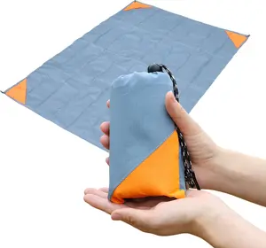 Pocket Picnic Blanket 55"x39" Grey/Orange – Sandproof Lightweight Beach Mat, Foldable Water-Resistant Camping Tarp for Travel, Hiking & Outdoor Recreation