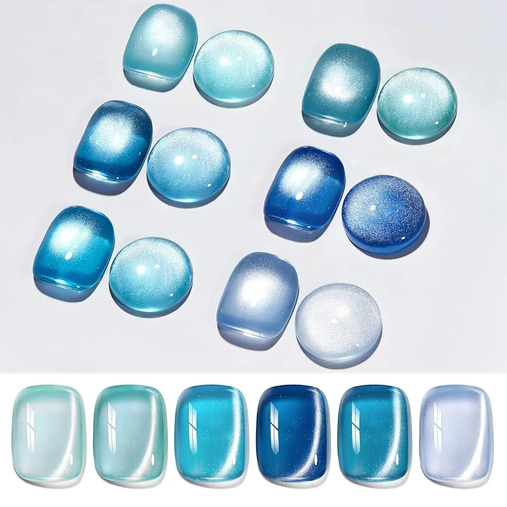 Beetles Jelly Cat Eye Gel Nail Polish Set - Green Pink Blue Purple Cat Eye with Magnet Glitter Gel Soak Off UV Prismatic Mirage Collection Salon Nail Art Manicure Gift for Women