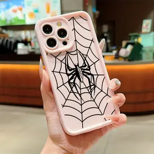 A pink phone case with spider web design, TPU shockproof full protection case suitable for iPhone 17/16/15/14/13/12/11 PRO MAX PLUS AIR E XS and PROMAX MINI, an ideal gift for friends and family, T1625
