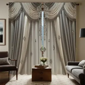 Luxury Satin Curtains Set, Polyester Fabric, Digital Print, Windproof & Light Blocking, Home Decor for Kitchen Living Room Bedroom, Home Decoration Curtain