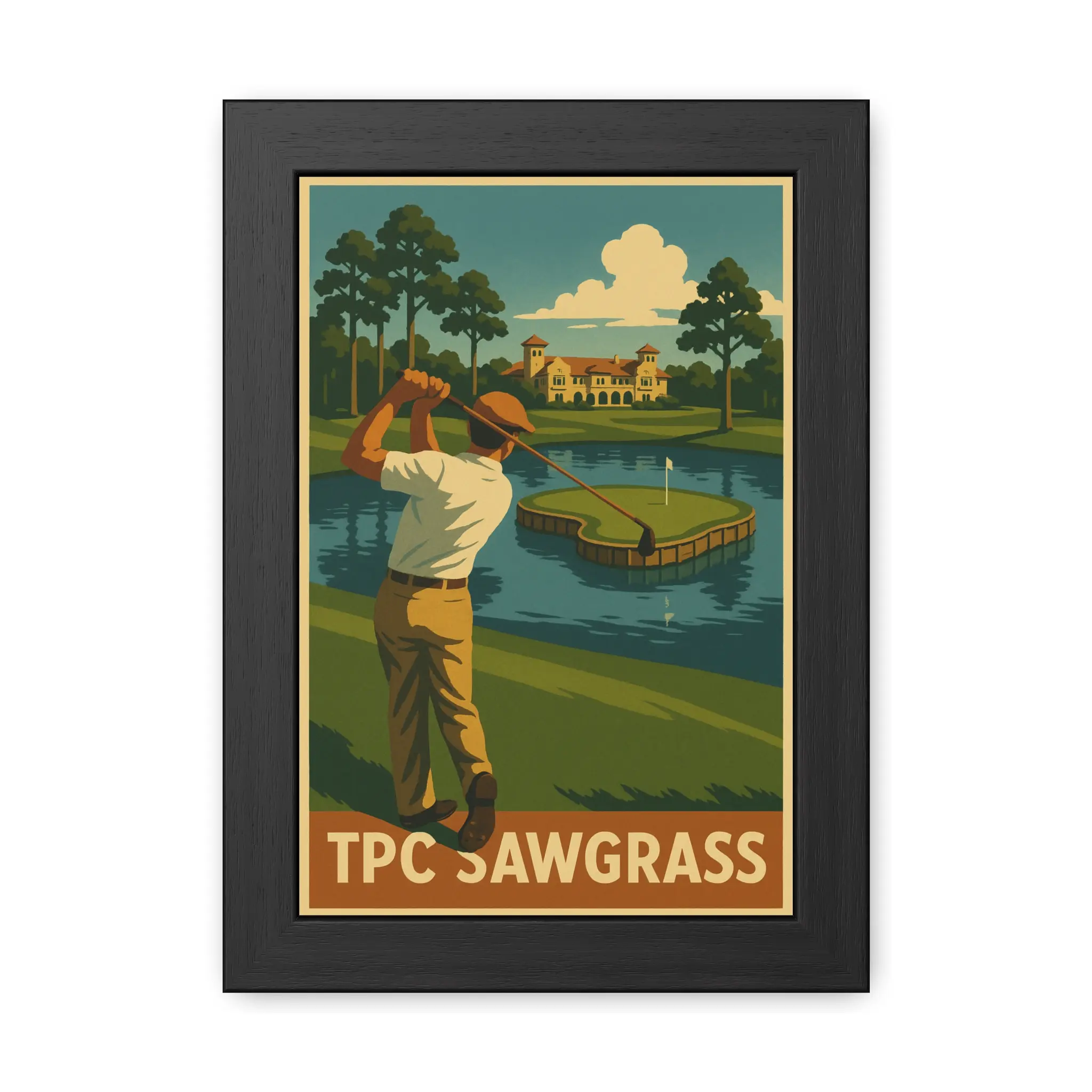 Vintage Golf Course Framed Poster - TPC Sawgrass Art for Golf Lovers