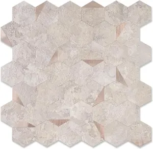 10-Sheet Hexagonal Peel and Stick Backsplash, Seamless Design Beige Stone Kitchen Backsplash Wall Tiles, Stone Surface  Stick on Tile for Bathroom, RV, Fireplace