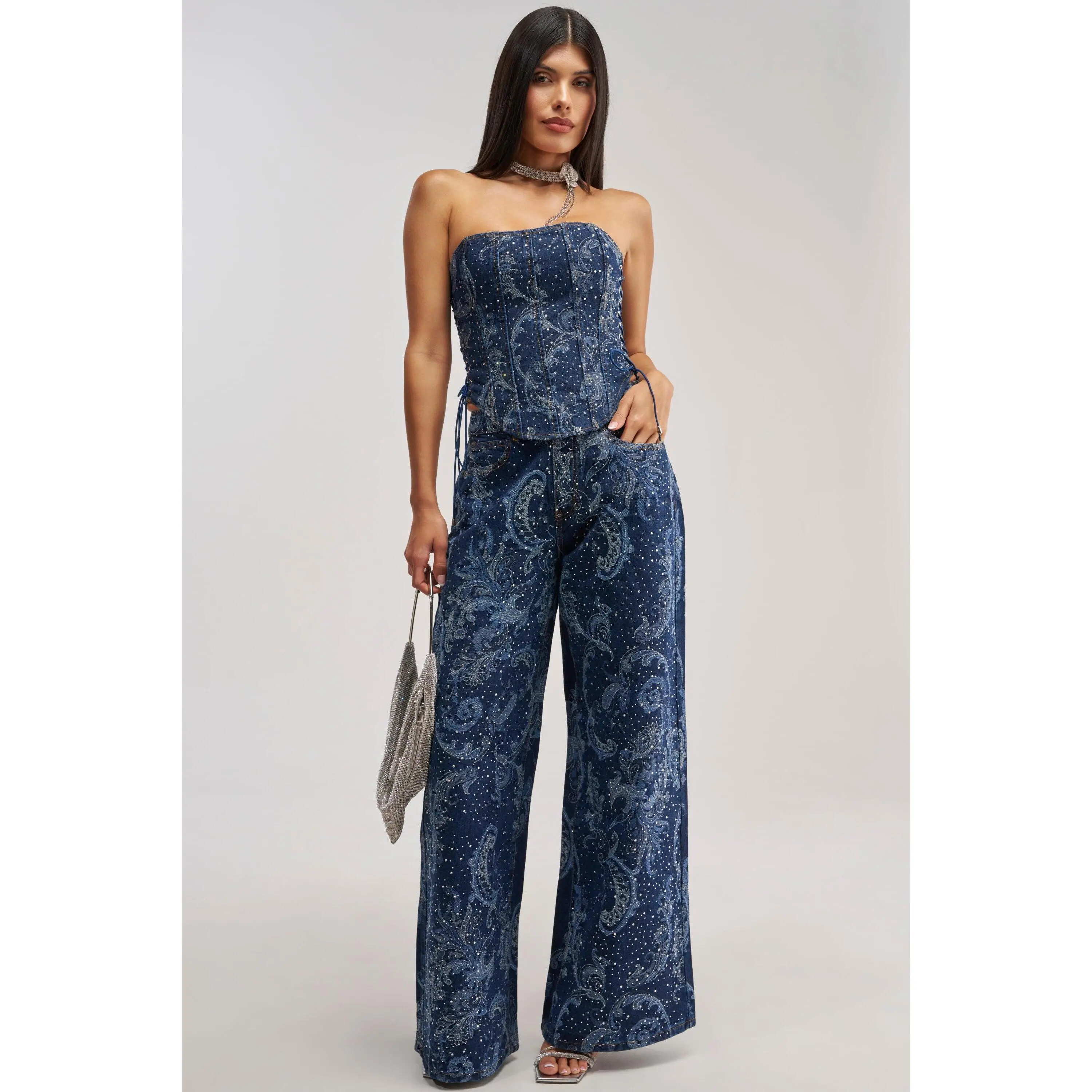 ELEVATED WIDE LEG DENIM WITH RHINESTONES