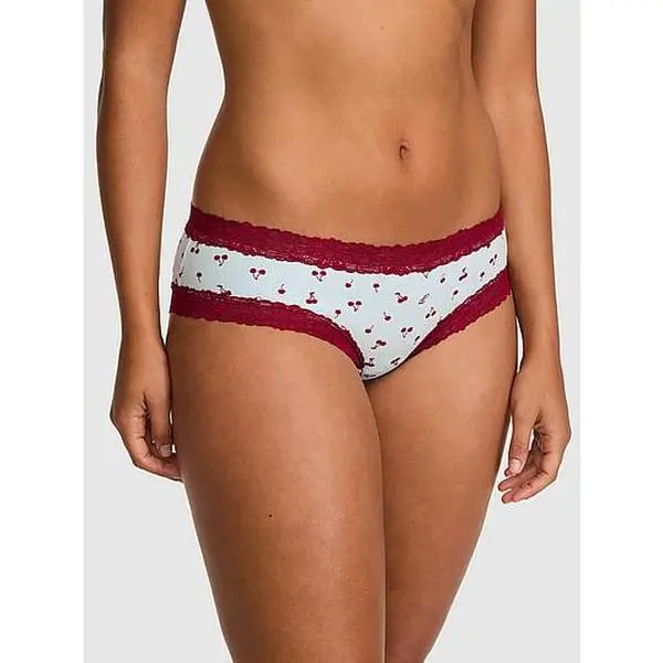PINK Cotton Lace Trim Cheeky Panty