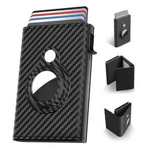 Men's Minimalist Wallet with AirTag Compartment & RFID Blocking, Smart Wallet Leather Card Holder for Men, Carbon Fiber, 9-14 Card Capacity | ID Window | Cash Slot  (AirTag Not Included)