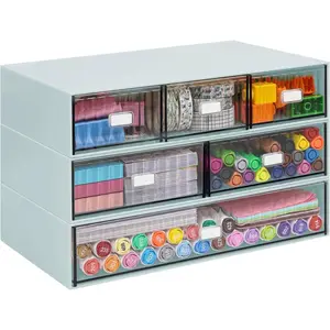 3 Tier Stackable Desk Organizer with 6 Drawers, Plastic Desk Storage Box Desktop Drawers, Detachable Makeup Storage Office Stationery Supplies Organizer for Desk Office School(Green)