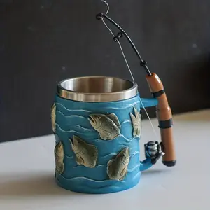 Stainless Fishing Mug with Large Capacity Water & Coffee Cup - Portable Angler's Cup Suitable for Men & Women, Fishing Tackle-Shaped Design, Durable Outdoor Gift for Angling Enthusiasts, Stainless Steel Cup