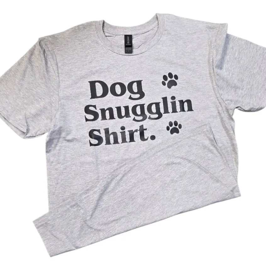 Dog Snugglin Shirt on sports grey tee Gildan Softstyle tee unisex Black print full front where this tee while holding your pup Round Neck Streetwear