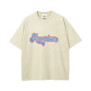 Vintage America Acid Wash Oversized T-Shirt Retro Graphic Tee, 100% Cotton Heavyweight Streetwear Top, Distressed Mineral Wash Loose Fit Short Sleeve for Women & Men