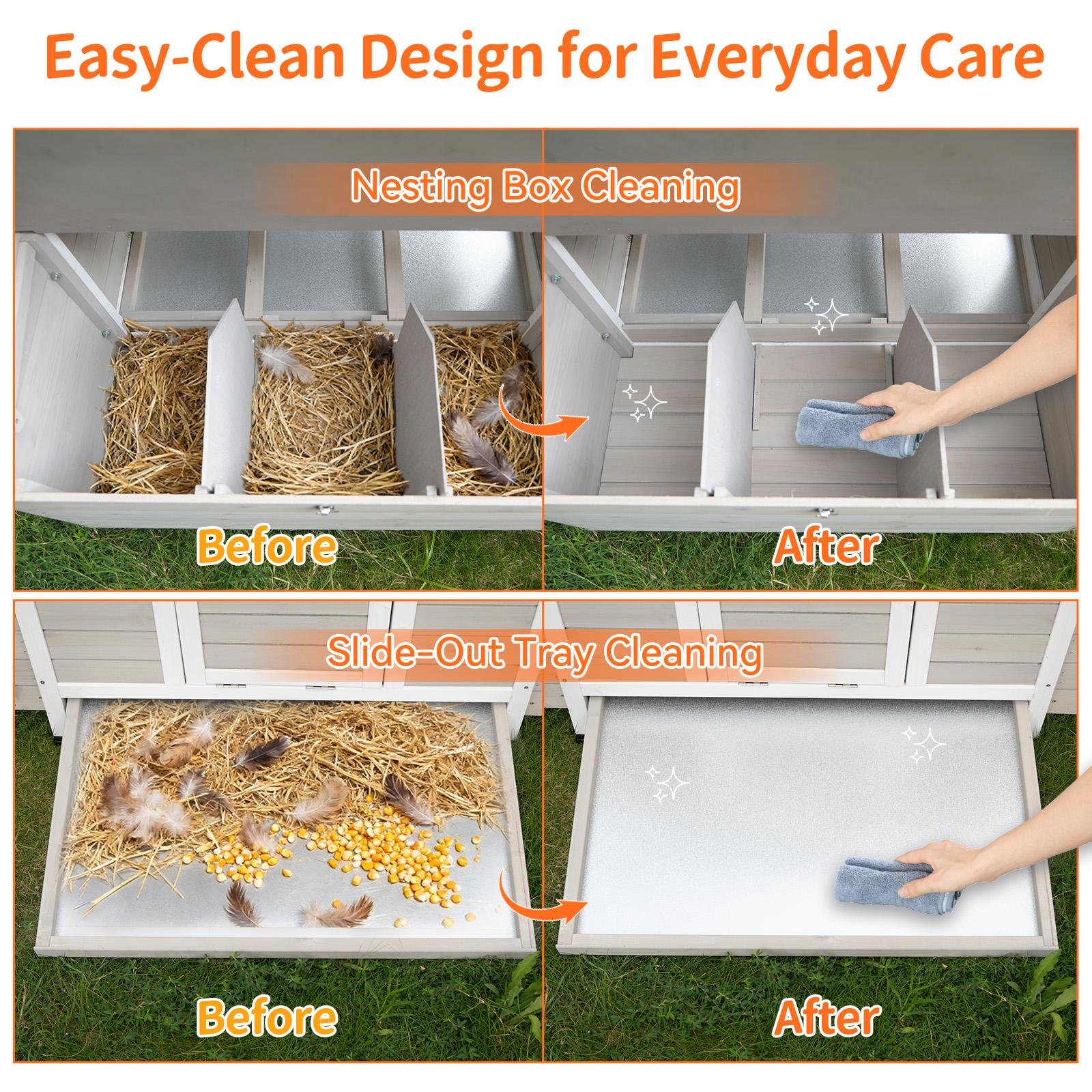 Eyisean 58" Wooden Large Outdoor Chicken Coop, Portable Hen House with Waterproof Foot & Pull-Out Tray, Dual-Sided Ventilation Holes, Poultry Cage with 2 Sides Nesting Boxes, Easy-Clean for Backyard