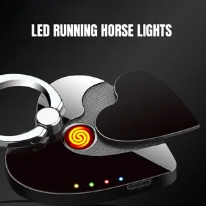 Windproof USB Electric Cigarette Lighter with Phone Holder - Love-Shaped Design, Portable Metal Ring Stand Lighter for Outdoor Camping, Valentine's Day Gift for Him/Boyfriend