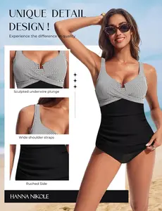 Hanna Nikole Tankini Tops for Women, Push Up Underwire Swimsuits, Removable Padded Bathing Suit Tops Only