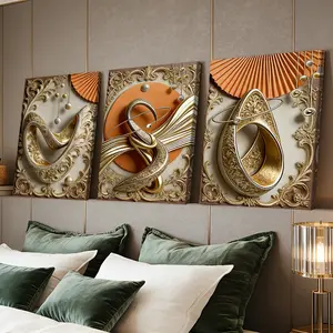 3 Counts Wooden Framed Canvas Painting, Abstract Luxury Golden Geometry Images, Exquisite Poster, Perfect Gift, Decor For Living Room, Bedthroom, Modern Art, Fashion Family Poster, Wall Art Decoration