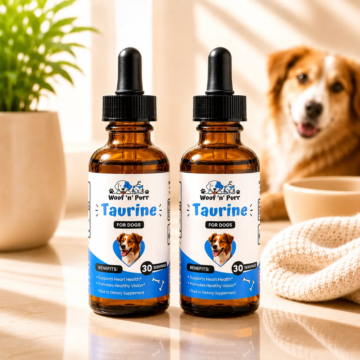 Taurine for Dogs – 2 Pack - Dog Taurine Supplement for Heart Health, Vision Support & Overall Wellness, 60 Servings