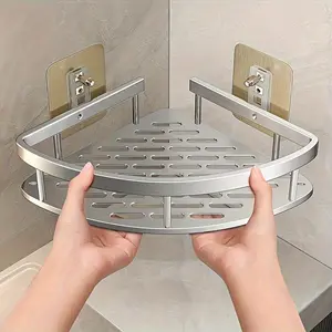 Non perforated bathroom shower storage rack - multi-layer heavy-duty corner shelf, Bathroom shower organizers, Bathroom Accessories Organizer, easy to install for bathrooms - bathroom organizer (aluminum alloy), simple design