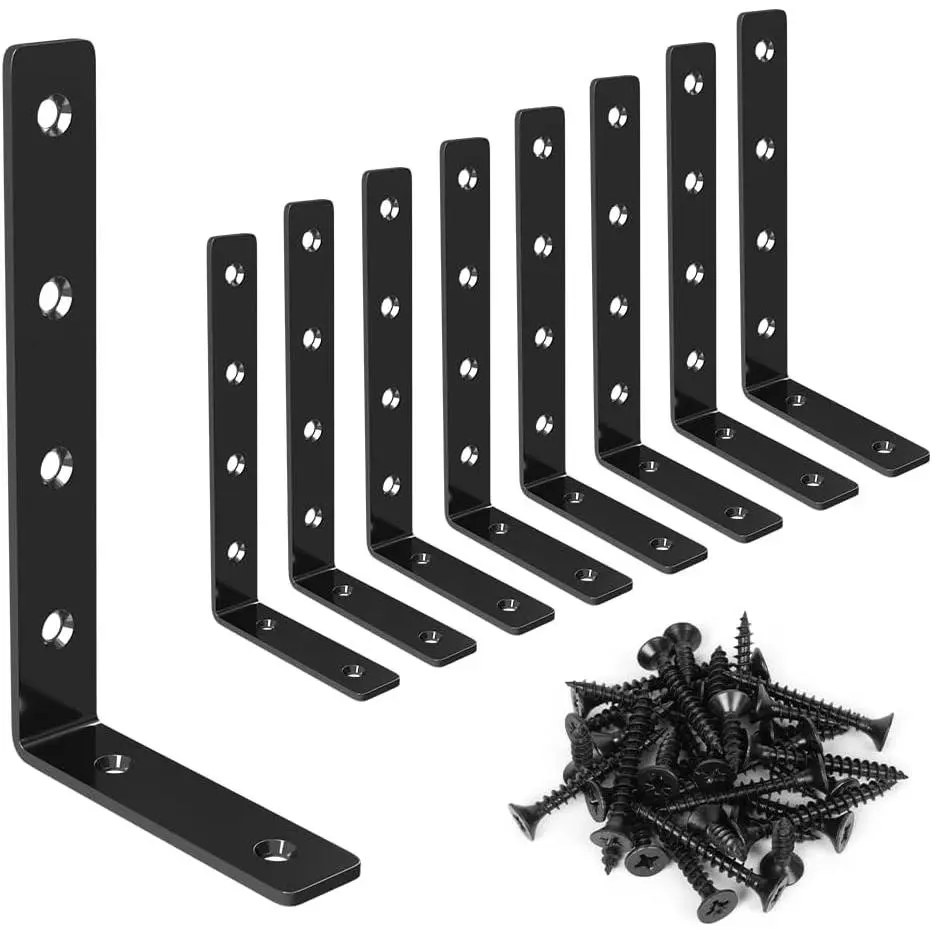 8 Pack Shelf Bracket, 5" x 3" L Brackets for Shelves, Heavy Duty Stainless Steel Angle Bracket Corner Brace, with Enough Screws & Anchors