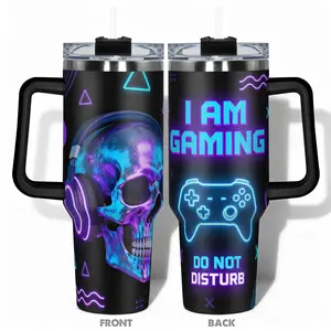 1pc 40oz/30oz/22oz/20oz/14ozCup Stainless Steel Vacuum Insulated Tumbler With Gaming Skull Headphone Design, Leakproof Large Capacity, Needed for Gym, Hiking, Travel Ideal Birthday Christmas Gift Perfect Gift