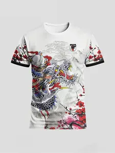 Men's youth football shirt & comfortable breathable pinhole polyester fabric sports T-shirt with dragon domineering print, outdoor training casual all-match top & suitable for competition football training and daily leisure, Football Jersey