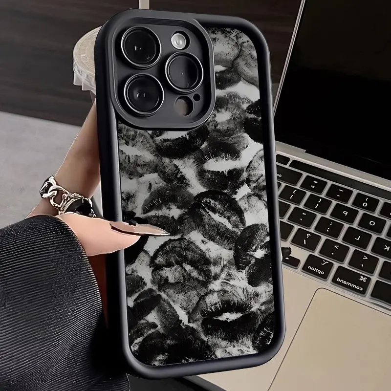 Phone case for iPhone 17 16 Pro Max 15 Plus 14 13 12 11 Air XR XS Lip print design Pattern Shockproof Silicone TPU Bumper Drop Protection Cellphone Cover Gift For Girls and Women