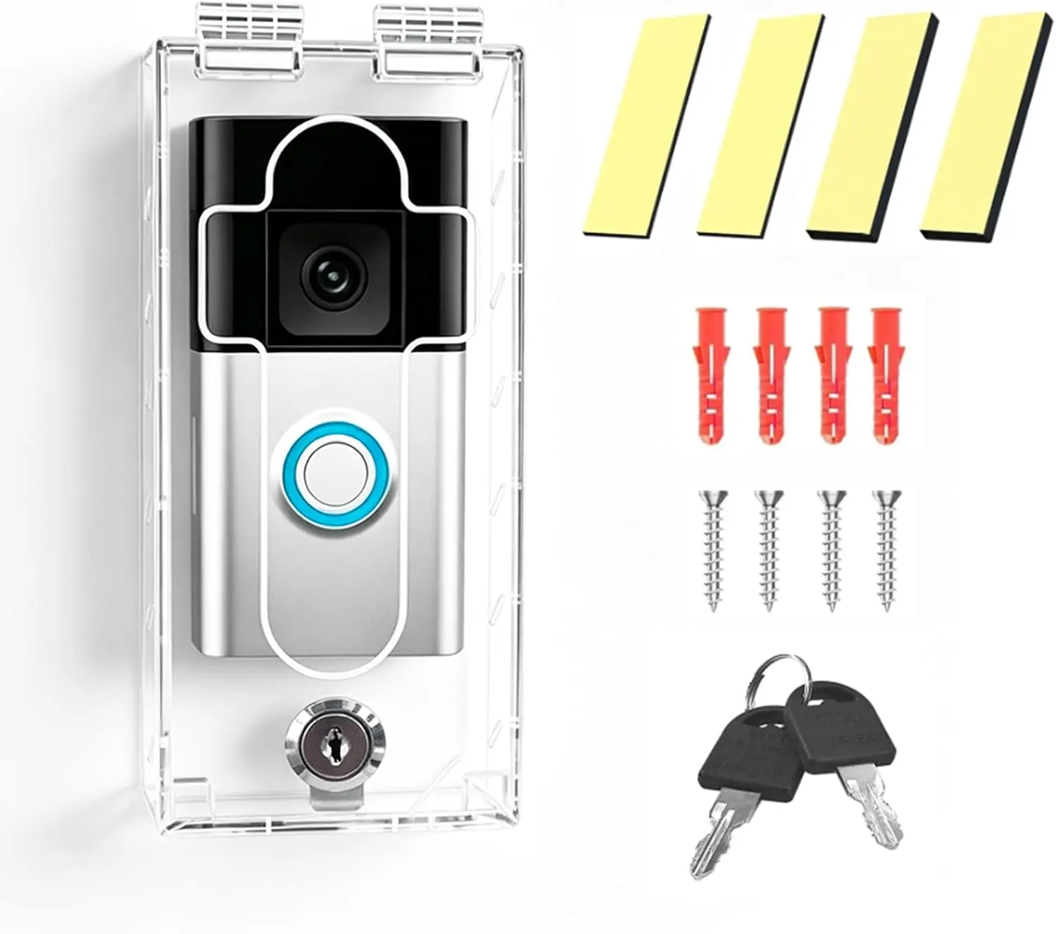 PILISPARK Rectangular Outdoor Weatherproof Anti-Theft Video Doorbell Lock Box for Ring, High Transparent Acrylic Cover, Easy-to-Install Slip-On Wall Mount (No Doorbell Removal), Expansion Screws Included, 7.09inL×2.95inW×1.22inH Home Security Housing