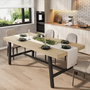 Modern Dining Table，Industrial Rectangle Dinner Table with Sturdy Black Metal Frame，71 Inch Dining Table for 6-8 People, Kitchen and Dining Room Furniture, Easy Assembly