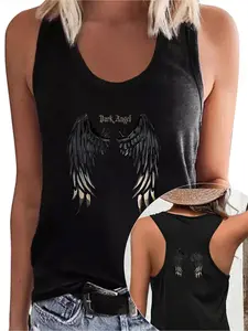 Women's Skull Print Fitted Round Neck Vest, Womenswear Summer Breathable Casual Wear, Home & Outdoor Fashion, Daily, Sexy Style Women's Breathable Summer Outfits: Skull Hand Print for Daily, Home, Outdoor & Casual Wear