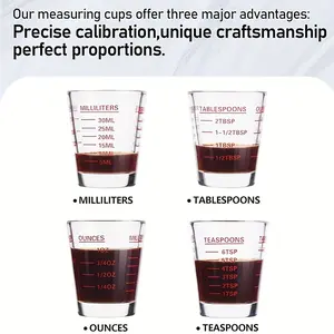 2pcs Espresso Shot Glass with Scale, Heat-Resistant Borosilicate Measuring Cup, 60ML/2oz Precision Graduated Pitcher for Barista, Coffee & Cooking