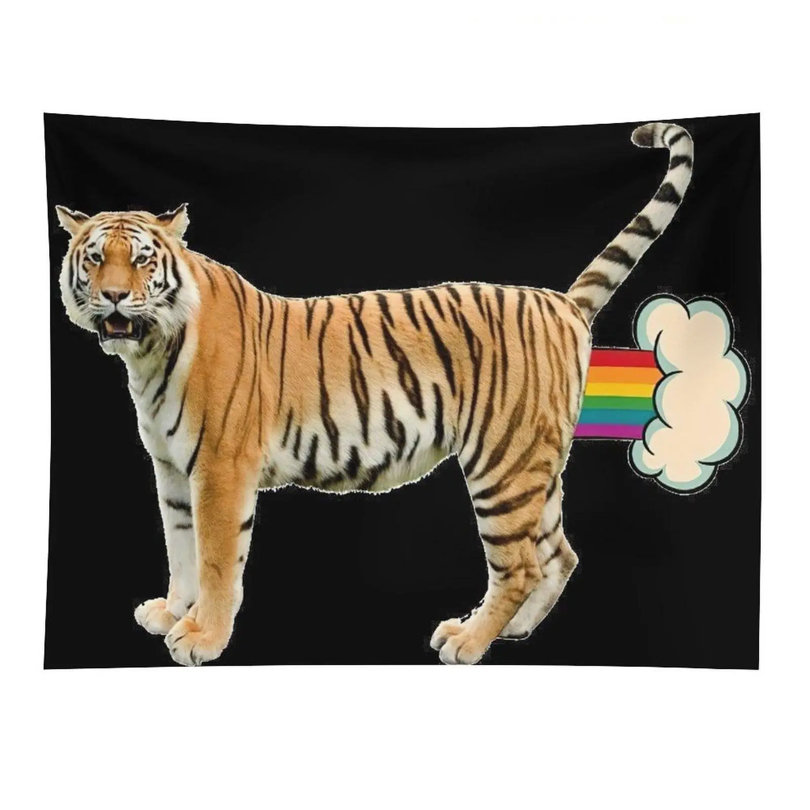 Funny Tiger Rainbow Fart Meme Animal Polyester Rectangle Tapestry, Classic Every Day Wall Hanging Home Decor