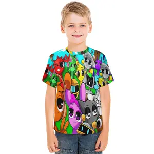 Young Girl's and Boy's Sprunki Graphic Tees,Back To School Clothes Girls, Black Round Neck Print T-Shirts, Machine Washable, Suitable For Outdoor Sports A0927-49